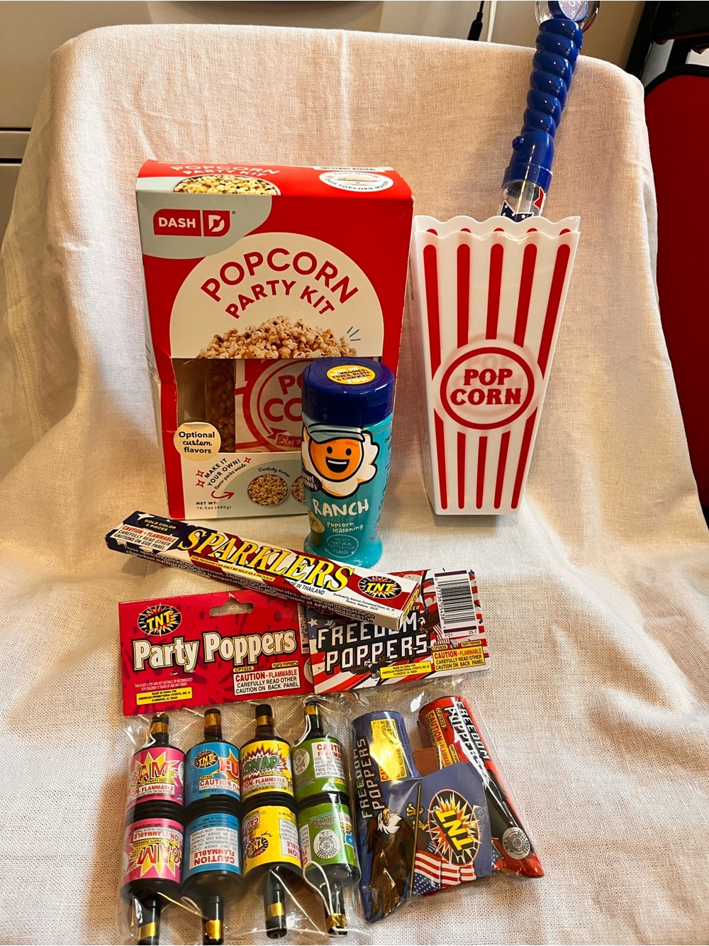 Ash Red and White Popcorn Party Bundle with Fun Poppers